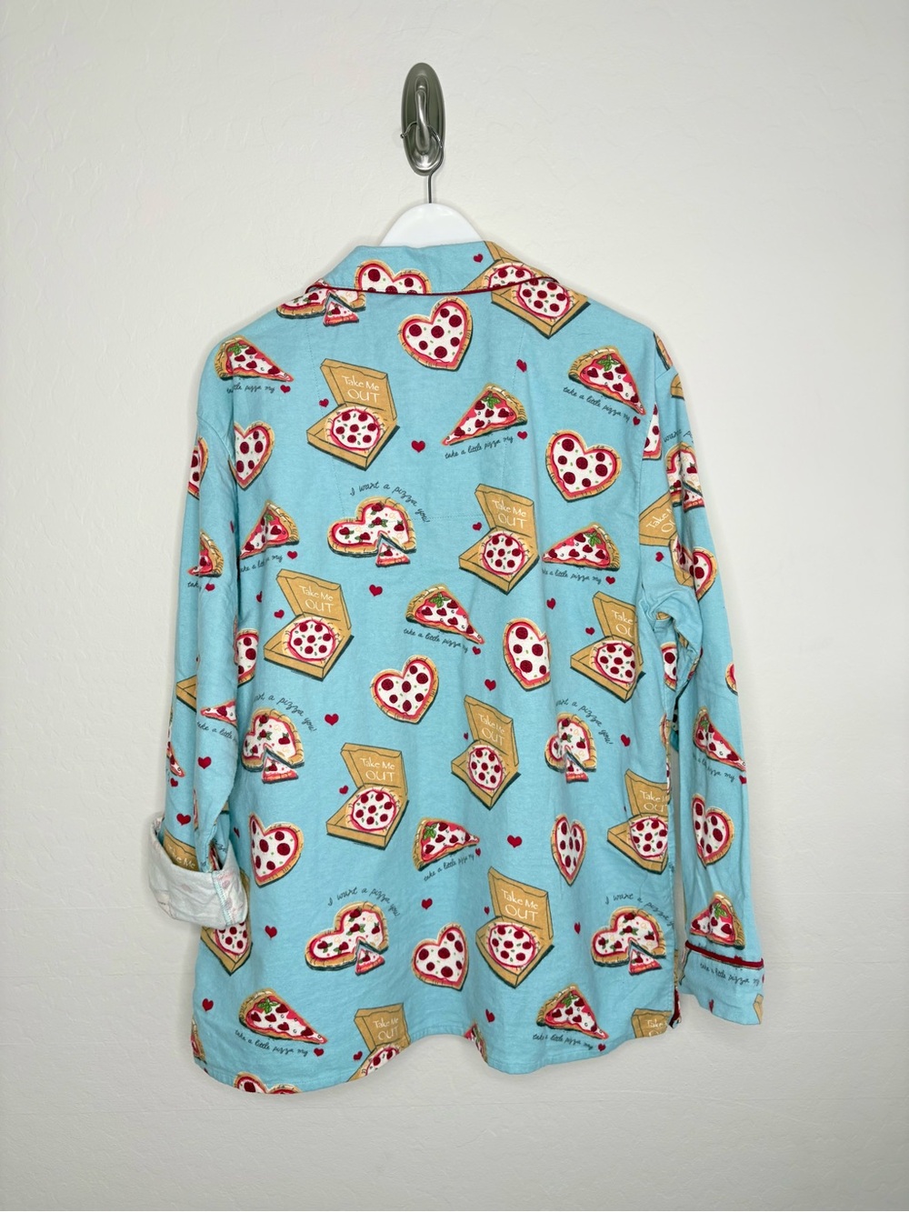 PJ Salvage Pizza Lover Flannel Pajama Set NWT Women’s Large Cotton Blue - Picture 6 of 15
